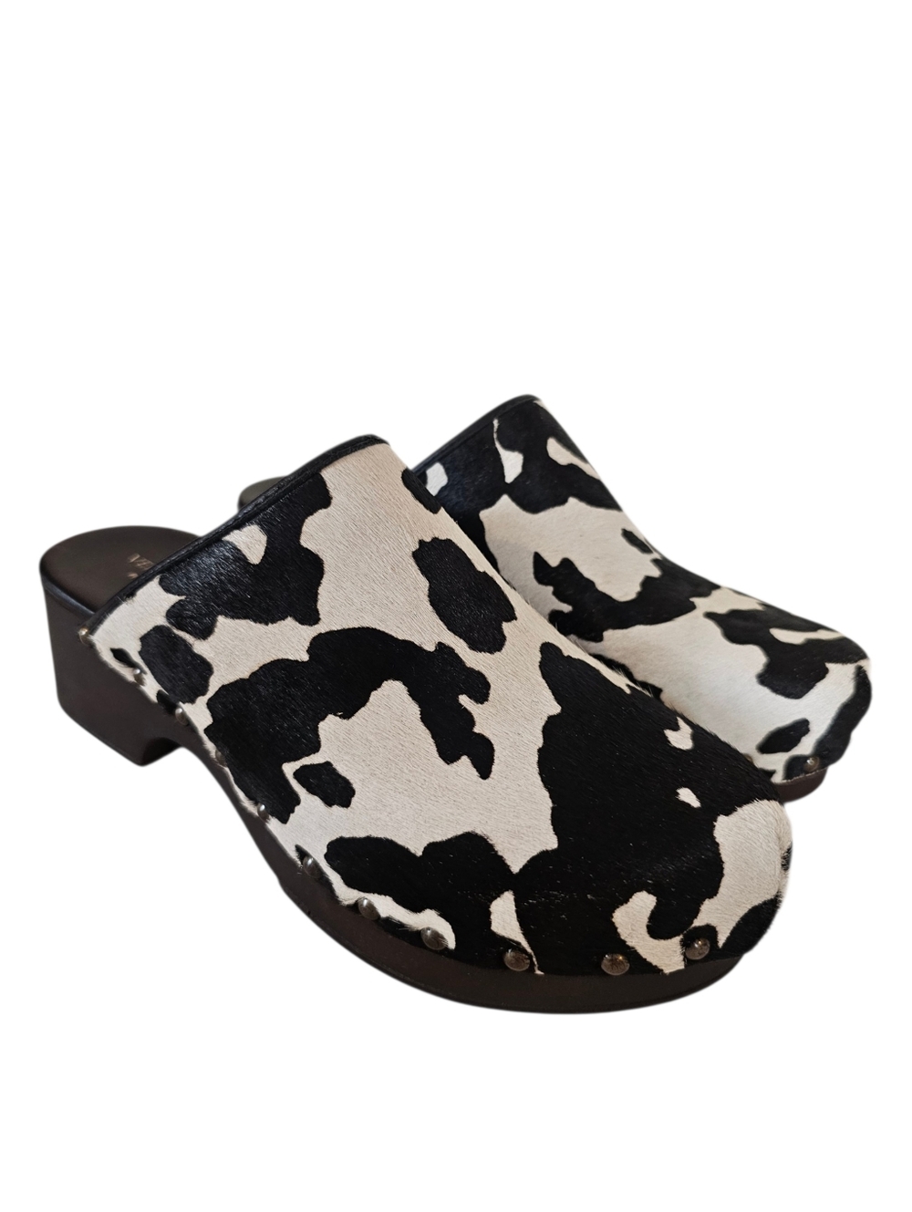 Verderosmarino Cow Print Hair Heeled Clog Mules Western Made In Italy Cowhide - Picture 2 of 9